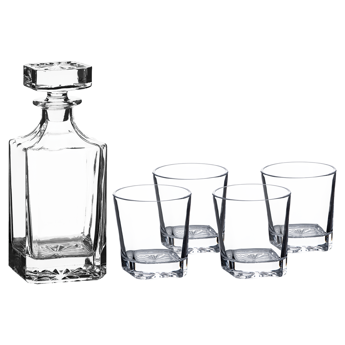Custom Engraved Decanter & Whiskey Glass Set — Set of 4