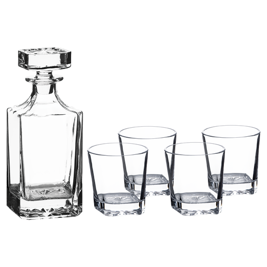 Custom Engraved Decanter & Whiskey Glass Set — Set of 4