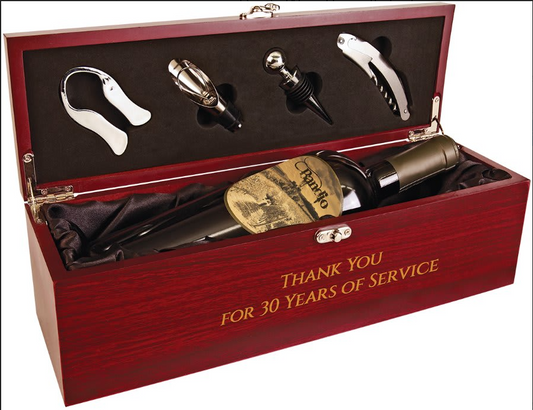 Rosewood Finish Single Wine Box with Tools & Black Lining